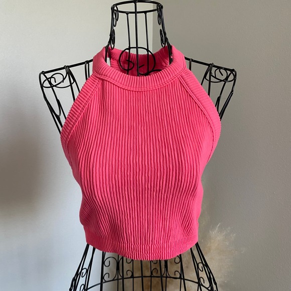 aerie Tops - Aerie Superchill High Neck Hot Pink Ribbed Tank